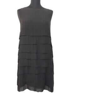 Kookai Black 100% Silk Ruffle Layered Tiered Sleeveless Shift Dress (Size 38)